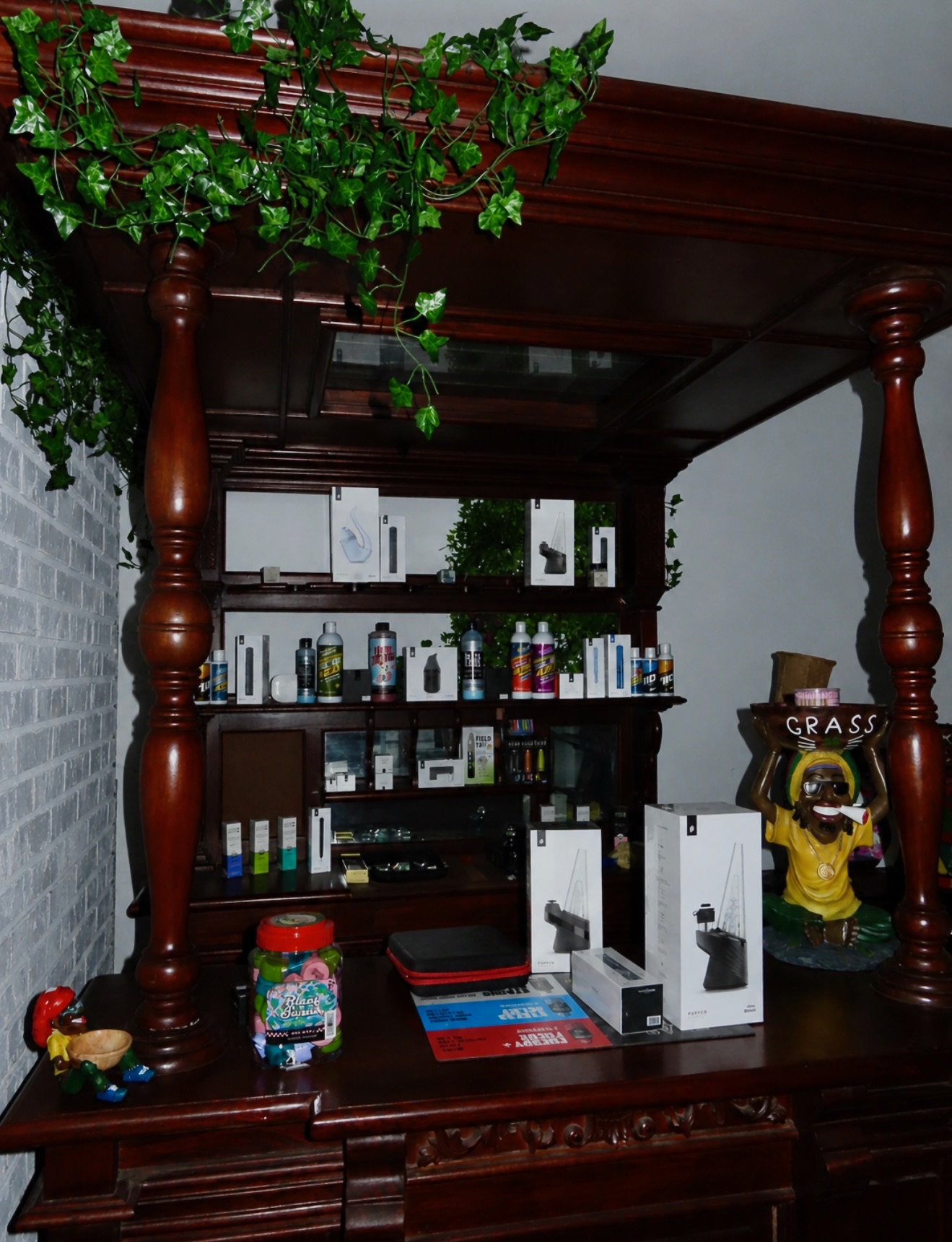 Puffco cabinet display at Pirates Bay Smoke Shop